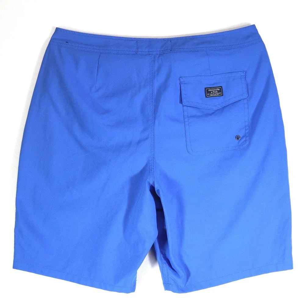 Abercrombie & Fitch Board Shorts Mens 30 Blue Logo Tape Stretch Swim Trunks EUC‎